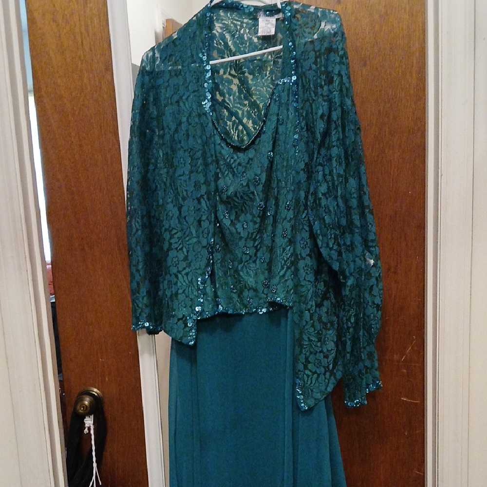 Roaman's Teal Lace Dress with Sequins